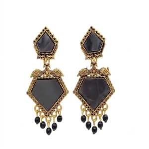Traditional Statement Earrings with Peacock Design-Beaded Dangles