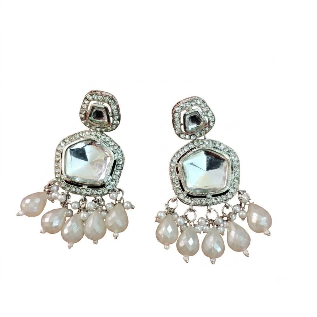 Traditional Indian White Stone Earrings for Women