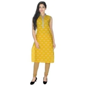 Readymade Abstract Print Kurti In Yellow