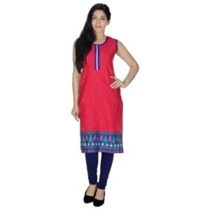 Readymade Abstract Print Kurti In Coral