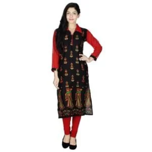Readymade Embellished Print Kurti In Black