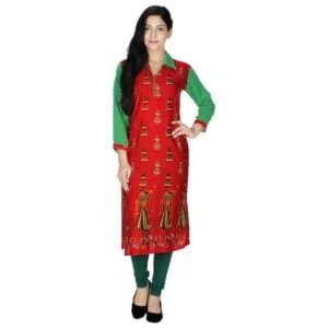 Readymade Embellished Print Kurti In Red