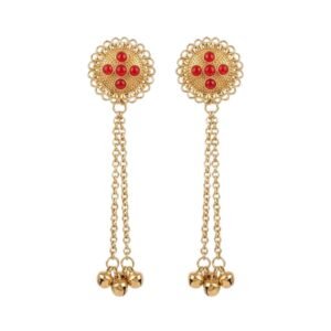 Traditional Kashmiri Brass Alloy Long Earrings for Women-Golden