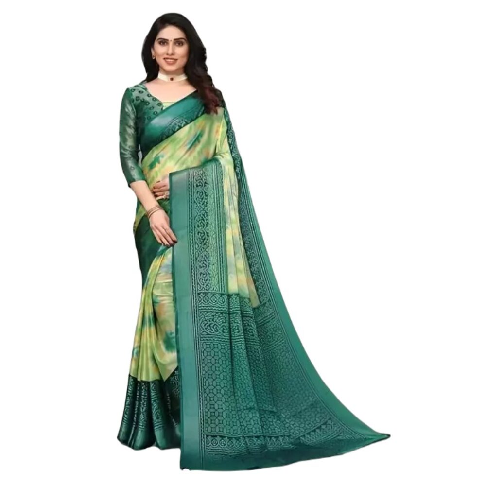 Party Wear Abstract Print Chiffon Saree In Green