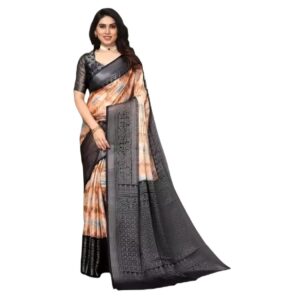 Party Wear Abstract Print Chiffon Saree In Black