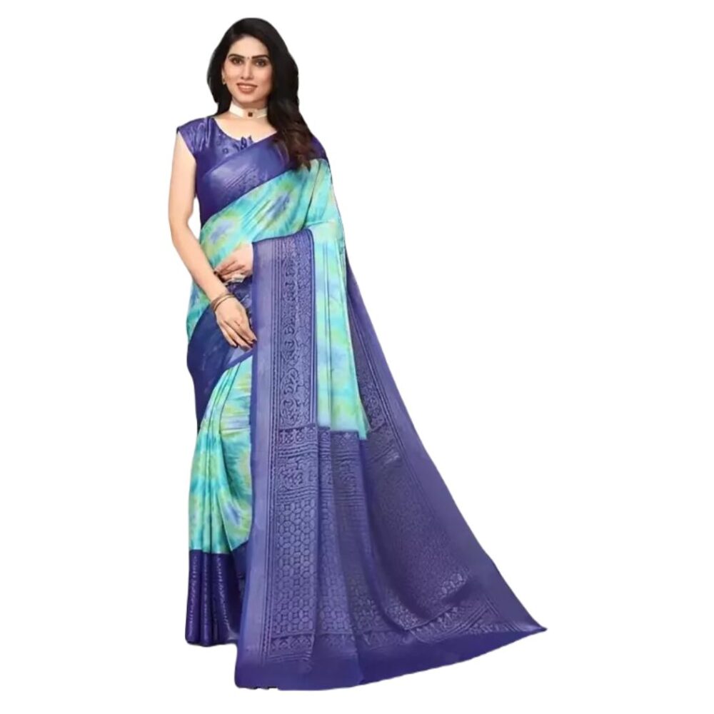 Party Wear Abstract Print Chiffon Saree In Blue