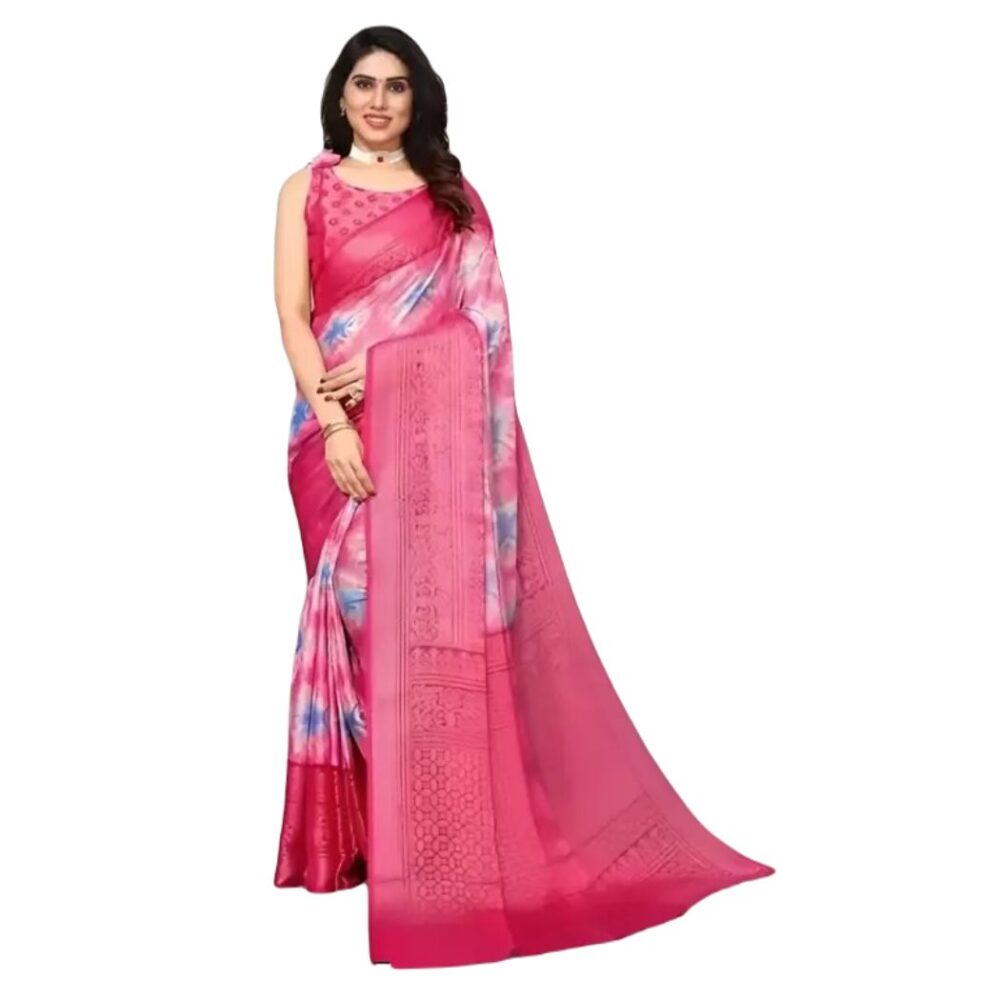 Party Wear Abstract Print Chiffon Saree In Pink