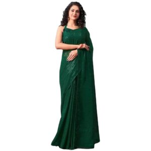 Party Wear Sequence Embroidered Georgette Saree In Green