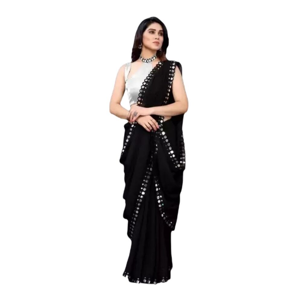 Party Wear Self Design Georgette Saree In Black