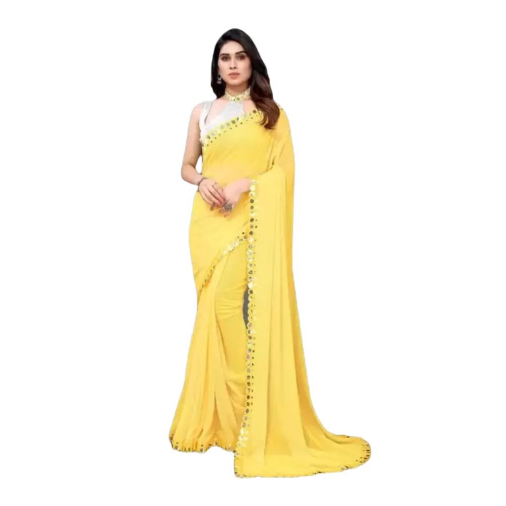 Party Wear Self Design Georgette Saree In Yellow