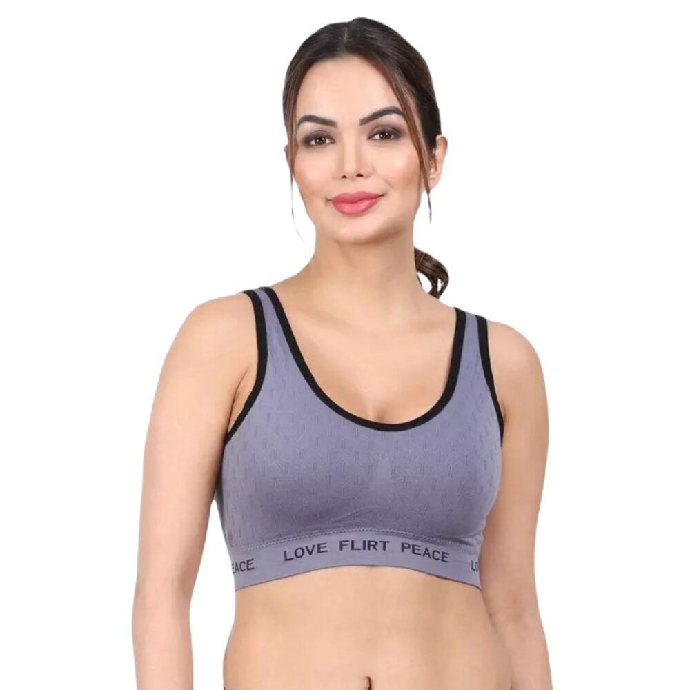 Solid Full Coverage Light Padded Sports Bra Grey