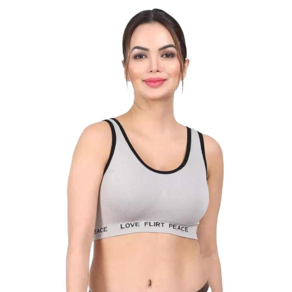 Solid Full Coverage Light Padded Sports Bra Silver