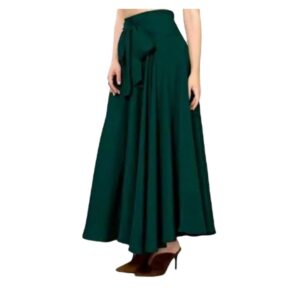 Solid Crepe A-line Long Skirt In Green