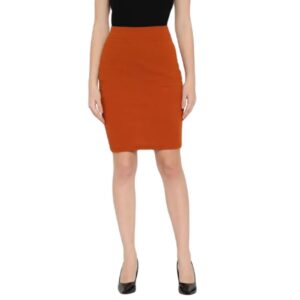 Solid High Waist Pencil Skirt In Orange