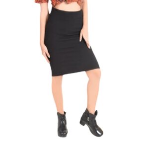 High Waist Solid Pencil Skirt In Black