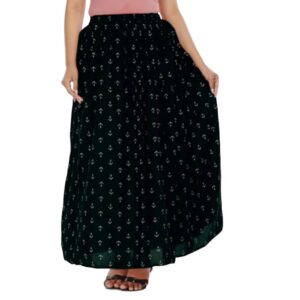 Printed Regular Rayon Maxi Skirt InBlack