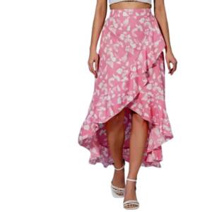 Floral Print Crepe Pink Wrap Skirt
