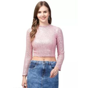 Full Sleeve Self Design Party Top In Pink