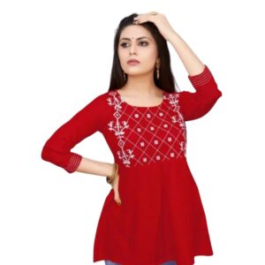 Cotton Blend Regular Ethnic Tunic Top In Red