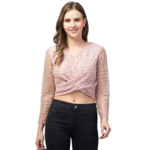 Trendy Full Sleeve Party Wear Top In Pink
