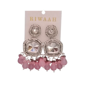 Traditonal Kundan Earring Set For Women Pink