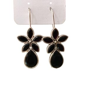 Black Floral Drop Earrings Set For Women