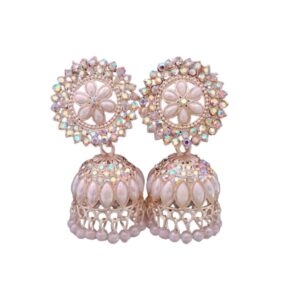 Silver Plated- White Pearl Jhumkas Earrings Set For Women In White