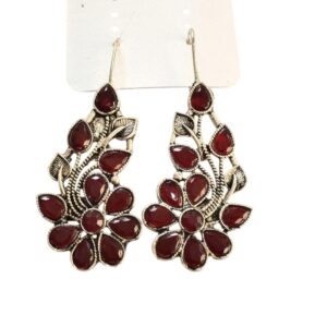 Silver Plated Kundan Alloy Drop Earring For Girls and Women In Maroon