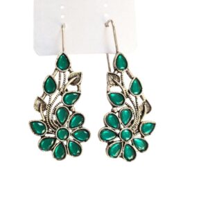 Silver Plated Drop Earring For Girls and Women In Green