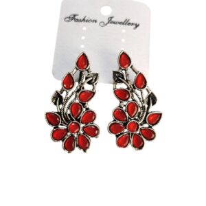 Silver Plated Drop Earring For Girls and Women In Red