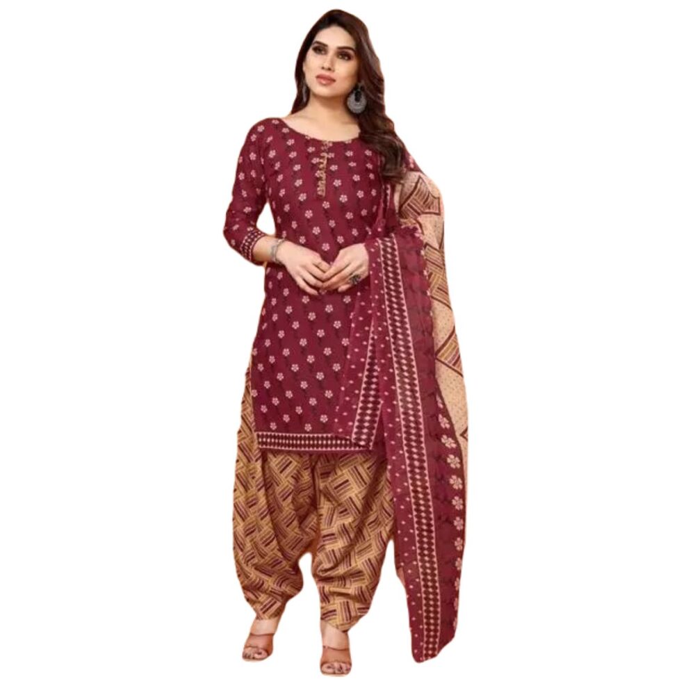 Un-stitched Printed Salwar Suit Dress Material In Maroon