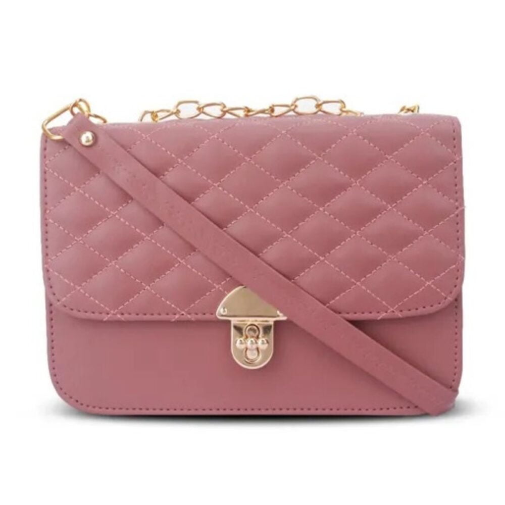 PU Leather Dark Pink Sling Bag With Textured Design