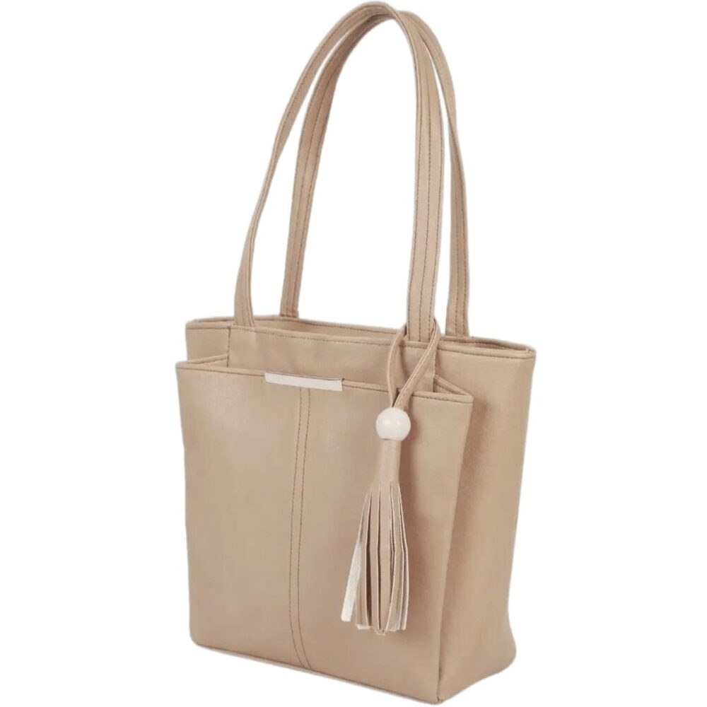 Solid Stylish Handheld Tote Bag In Beige