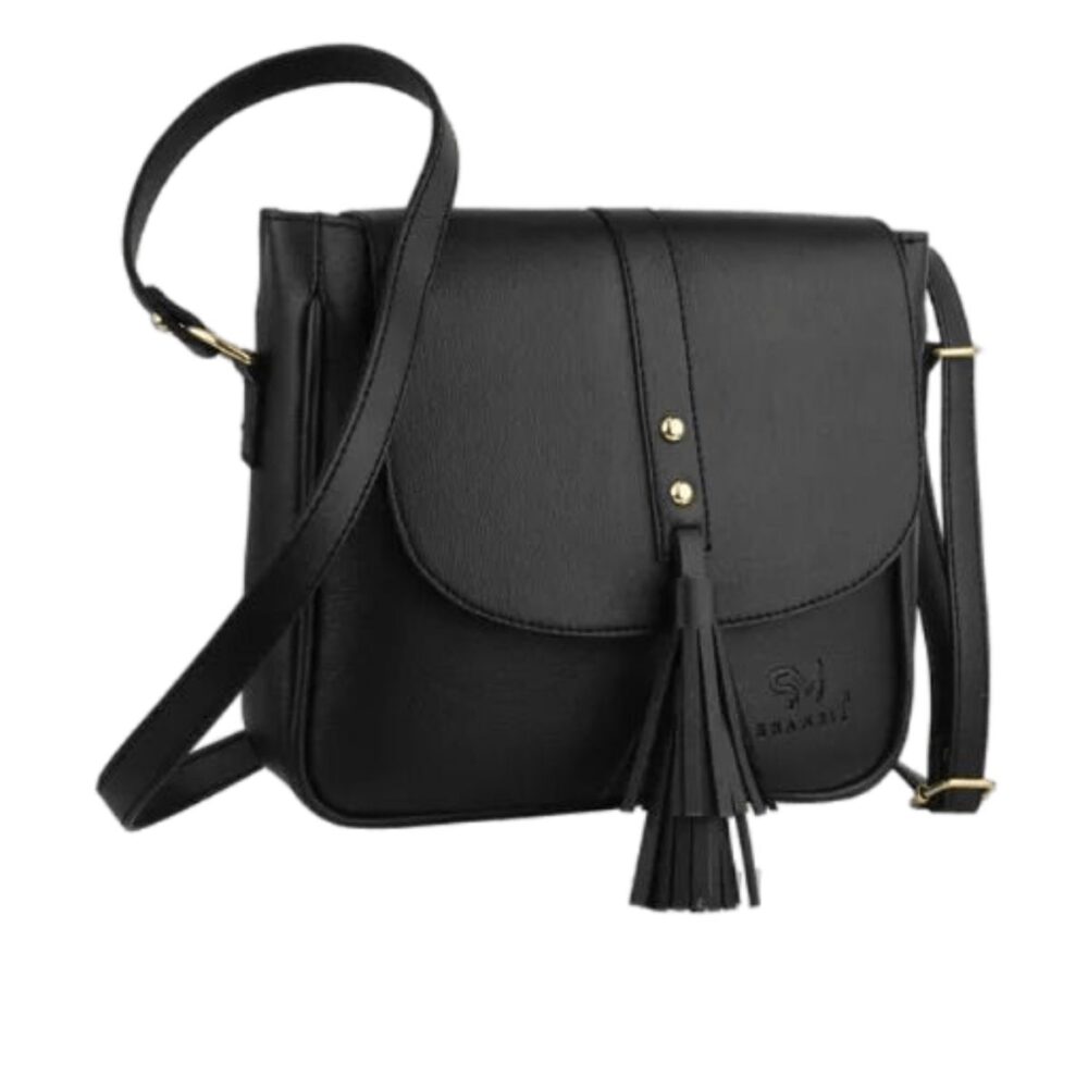 Stylish Leatherette Sling Shoulder Bag In Black