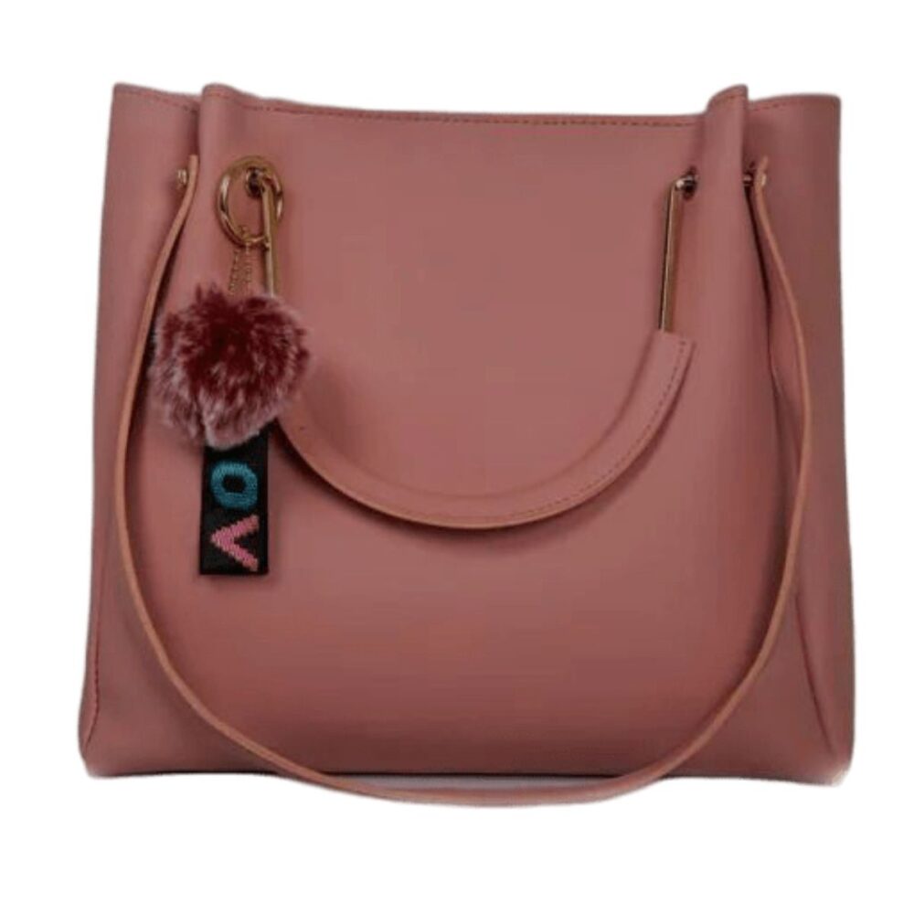 Solid Faux Leather Handheld Hand Bag In Pastel Red