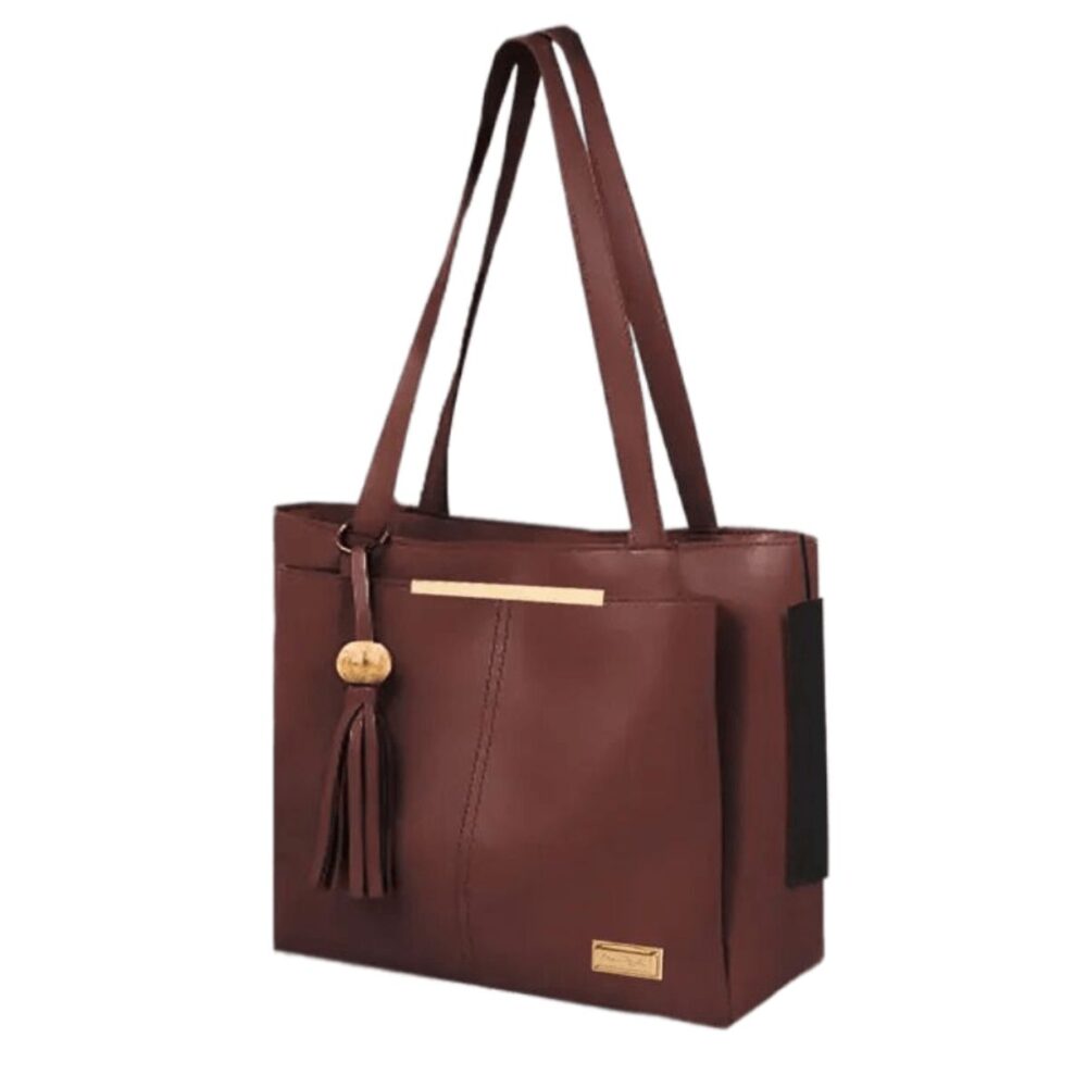 Solid PU Leather Handheld Hand Bag In Brown