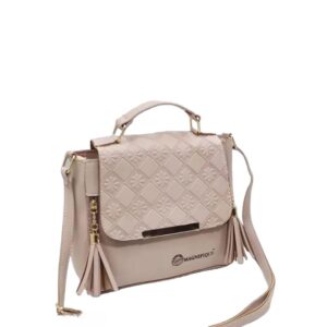 Punch Print PU Leather Sling Bag In Beige