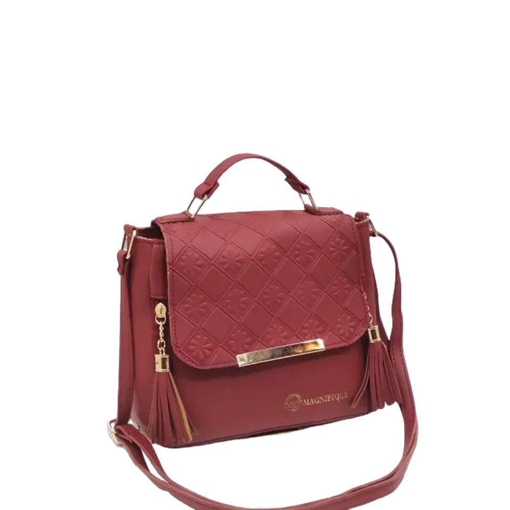 Punch Print PU Leather Sling Bag In Red