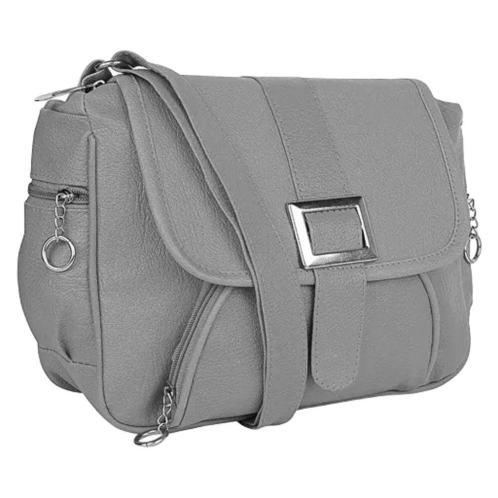 PU Leather Cross Body Travel Sling Bag In Grey