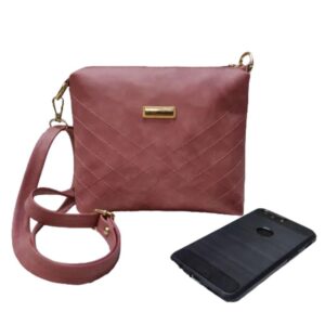 Solid PU Leather Sling And Cross Body Bag In Dark Pink