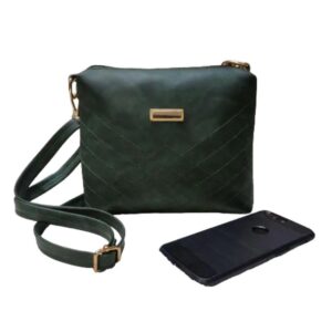 Solid PU Leather Sling And Cross Body Bag In Dark Green