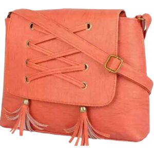 PU Leather Solid Sling And Cross Body Bag In Orange