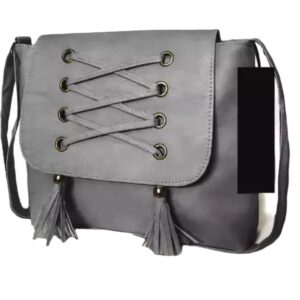 PU Leather Solid Sling And Cross Body Bag In Grey