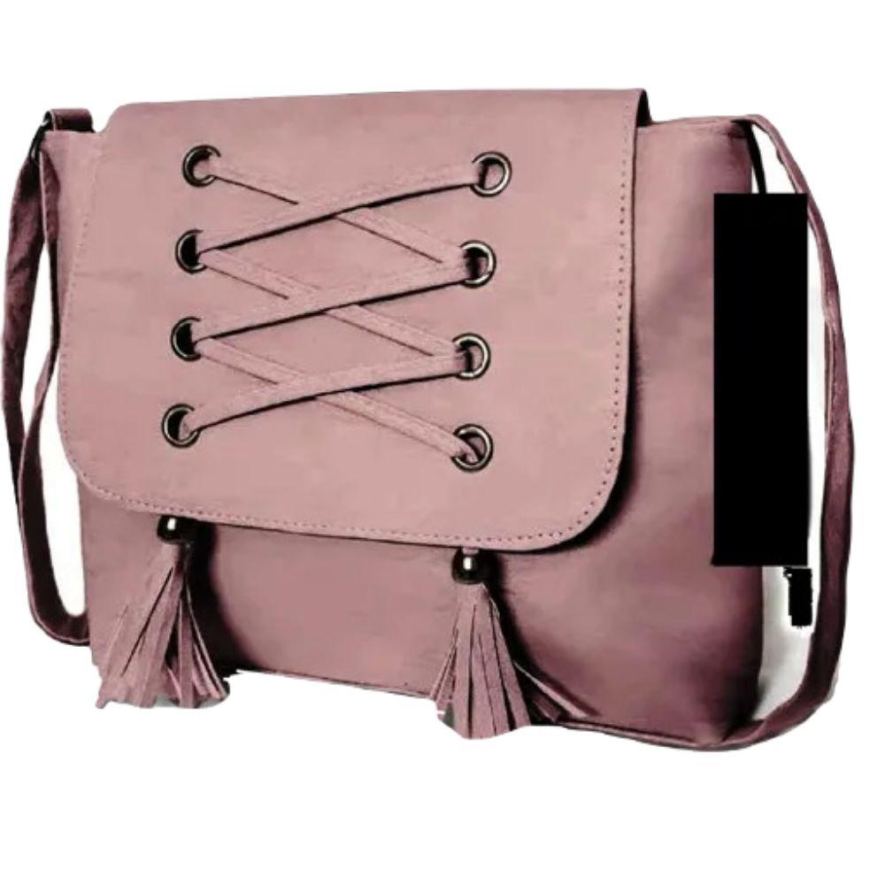 PU Leather Solid Sling And Cross Body Bag In Pink