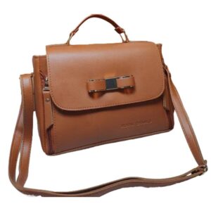 Solid PU Leather Medium Sling Bag In Brown